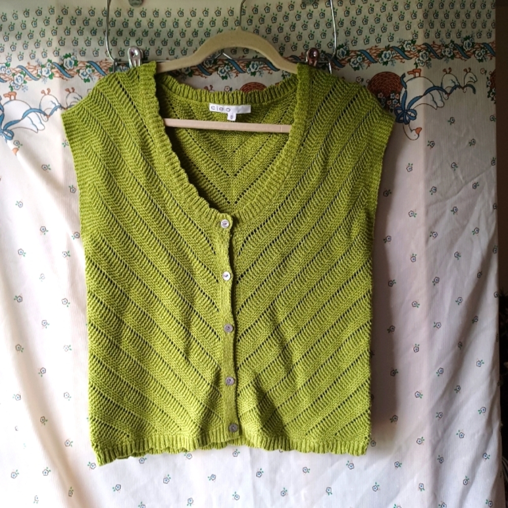 Gardengirl Fairycore Twee Cottagecore Green Knitted Cleo Sweater Vest Top